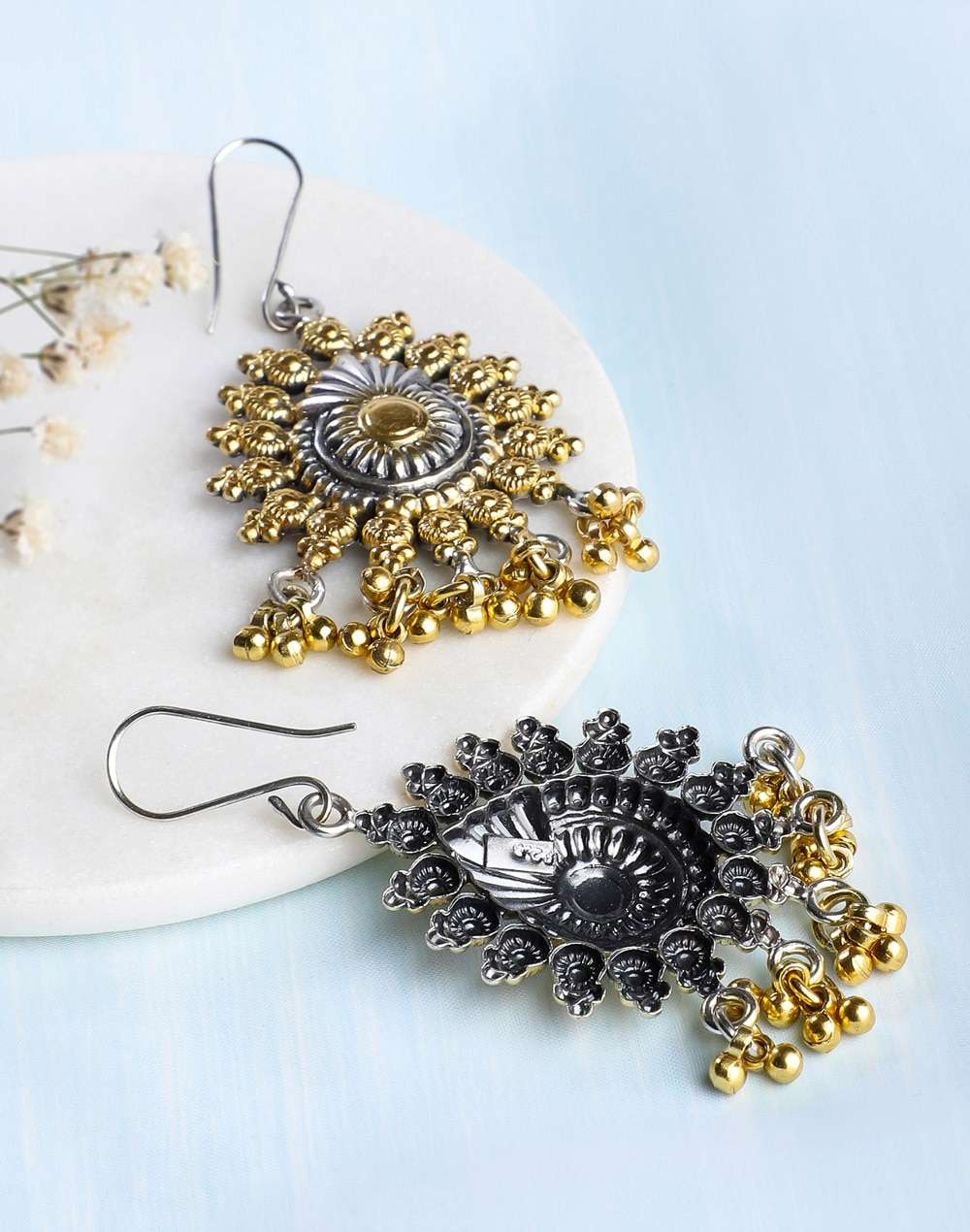 Silver Two Tone Dangler Earrings