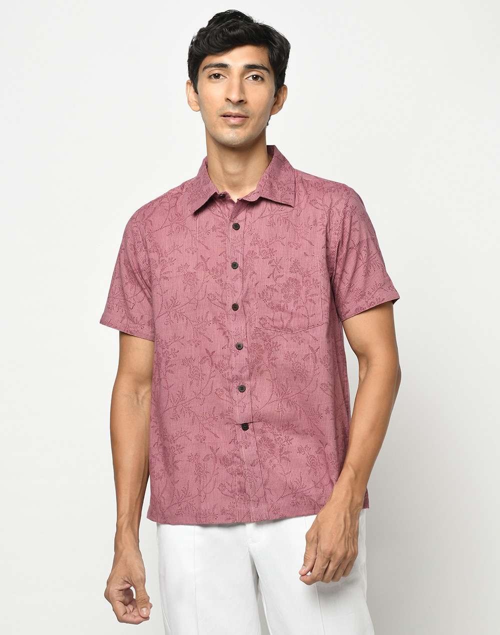 Cotton Slub Block Printed Shirt
