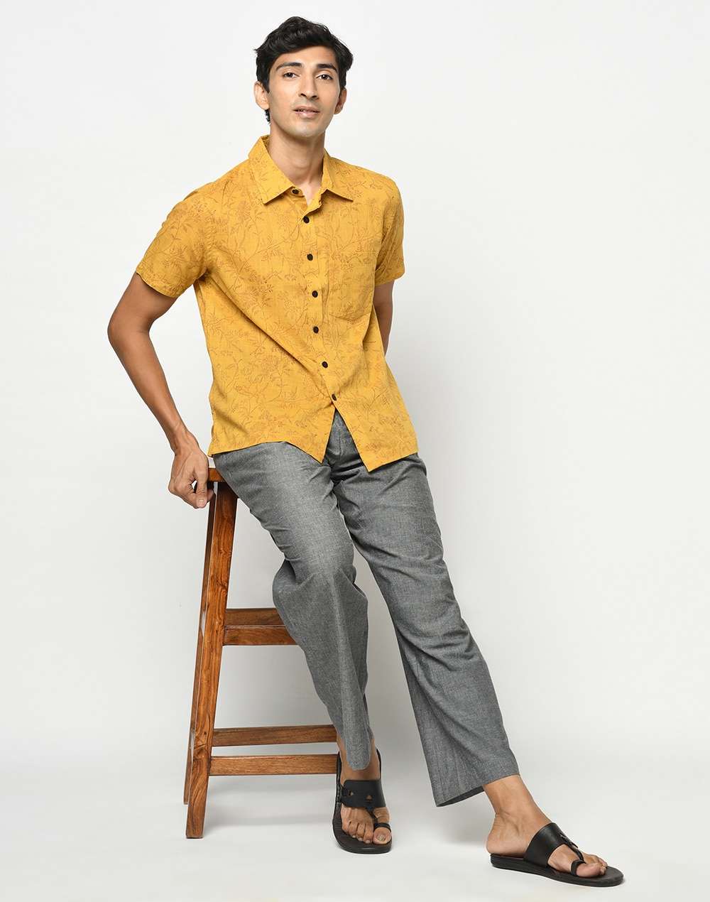 Cotton Slub Block Printed Shirt
