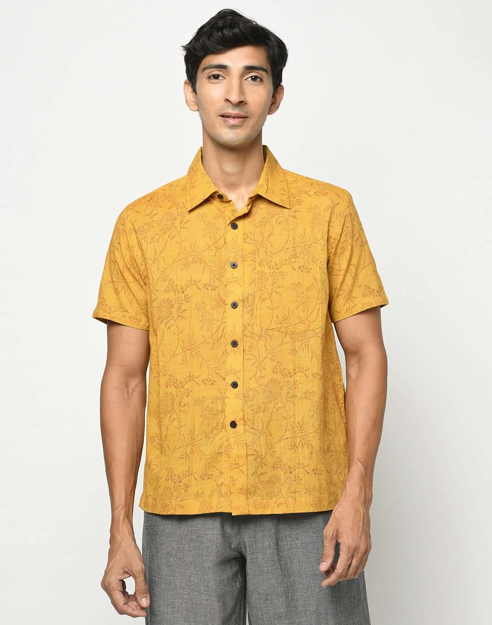 Cotton Slub Block Printed Shirt