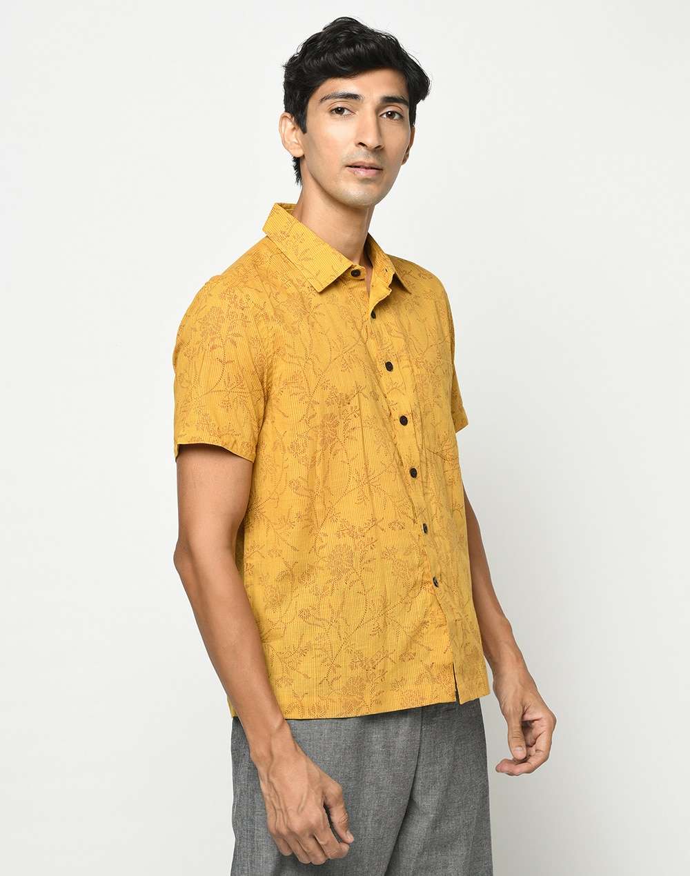 Cotton Slub Block Printed Shirt