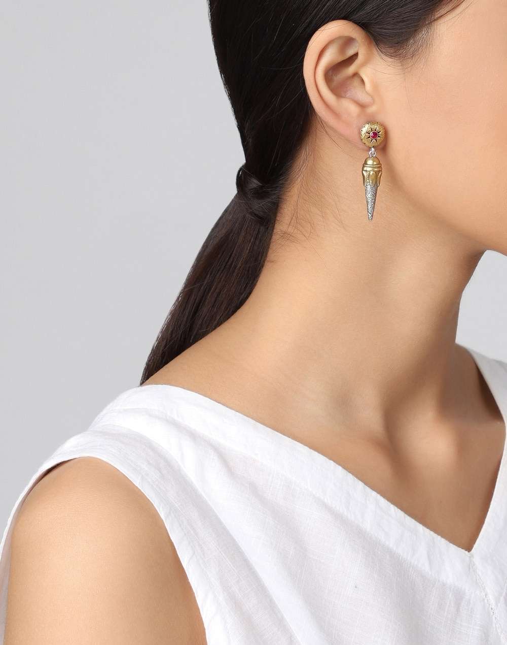Silver Two Tone Dangler Earrings