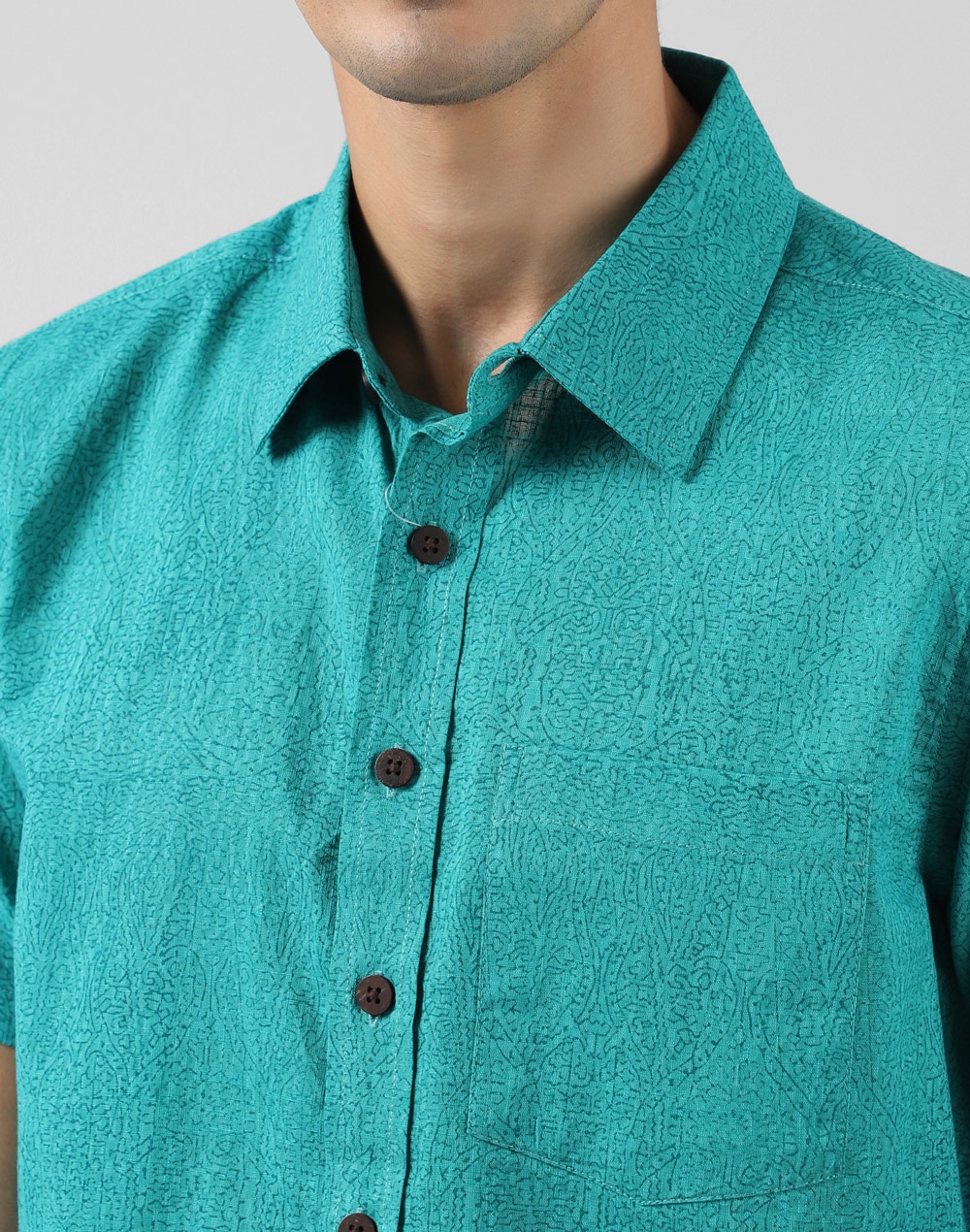 Blue Cotton Printed Straight Fit Shirt