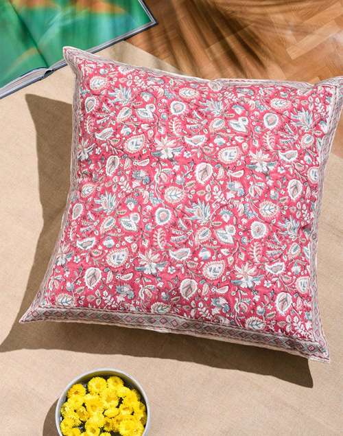 Wine Varda Cotton Hand Block Print Cushion Cover 60X60 Wine Varda Cotton Hand Block Print Cushion Cover 60X60