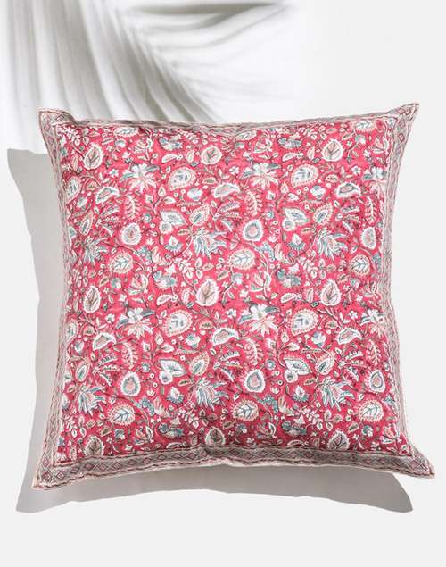 Wine Varda Cotton Hand Block Print Cushion Cover 60X60 Wine Varda Cotton Hand Block Print Cushion Cover 60X60