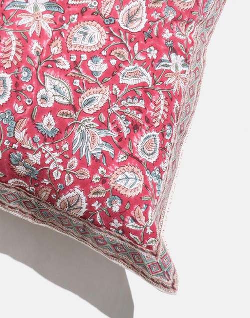 Wine Varda Cotton Hand Block Print Cushion Cover 60X60 Wine Varda Cotton Hand Block Print Cushion Cover 60X60