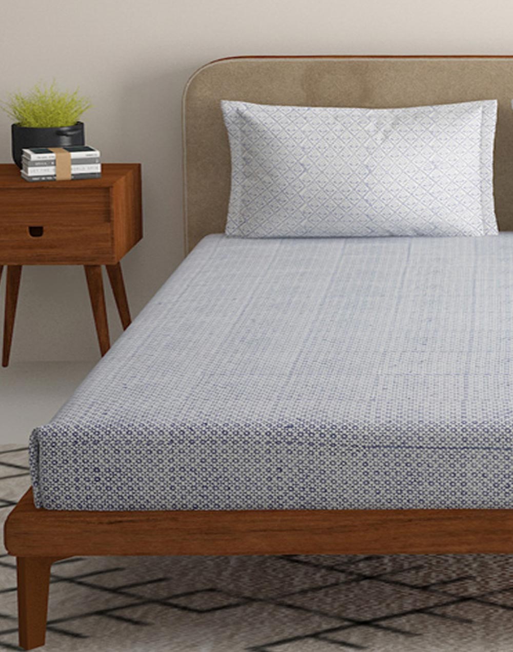 Navy Siyahi Cotton Hand Block Printed Single Bed Sheet Set With 1 Pillow Cover