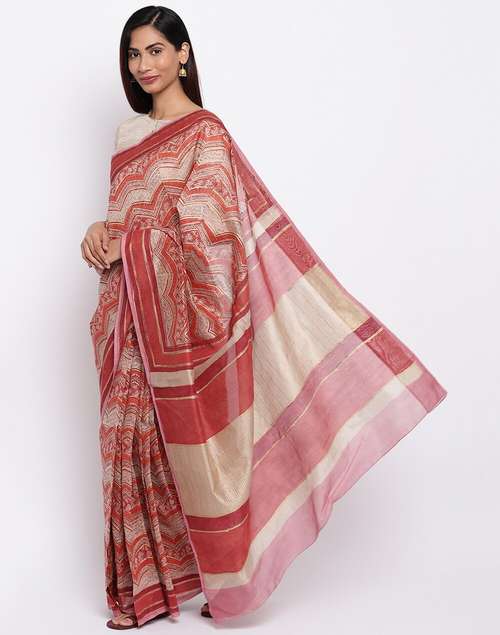 Buy Cotton Silk Printed Stitched Sari for Women Online at Fabindia ...