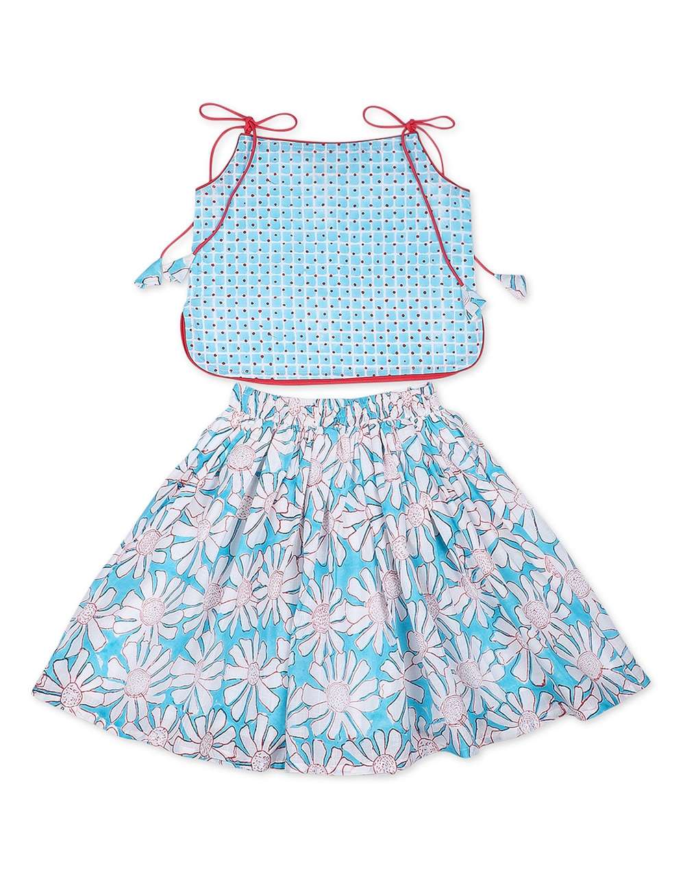 Cotton Slub Block Printed Skirt Set