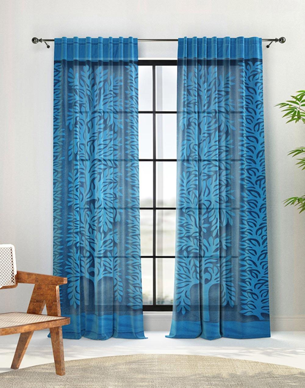Indigo Siyahi Cotton Applique Curtain 5 Feet | 1pc