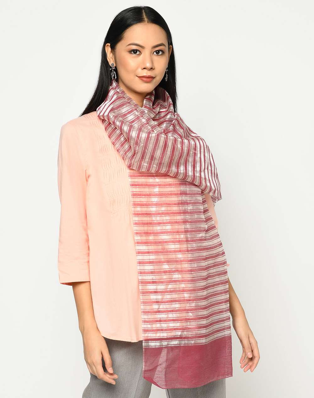 Cotton Silk Zari Striped Stole