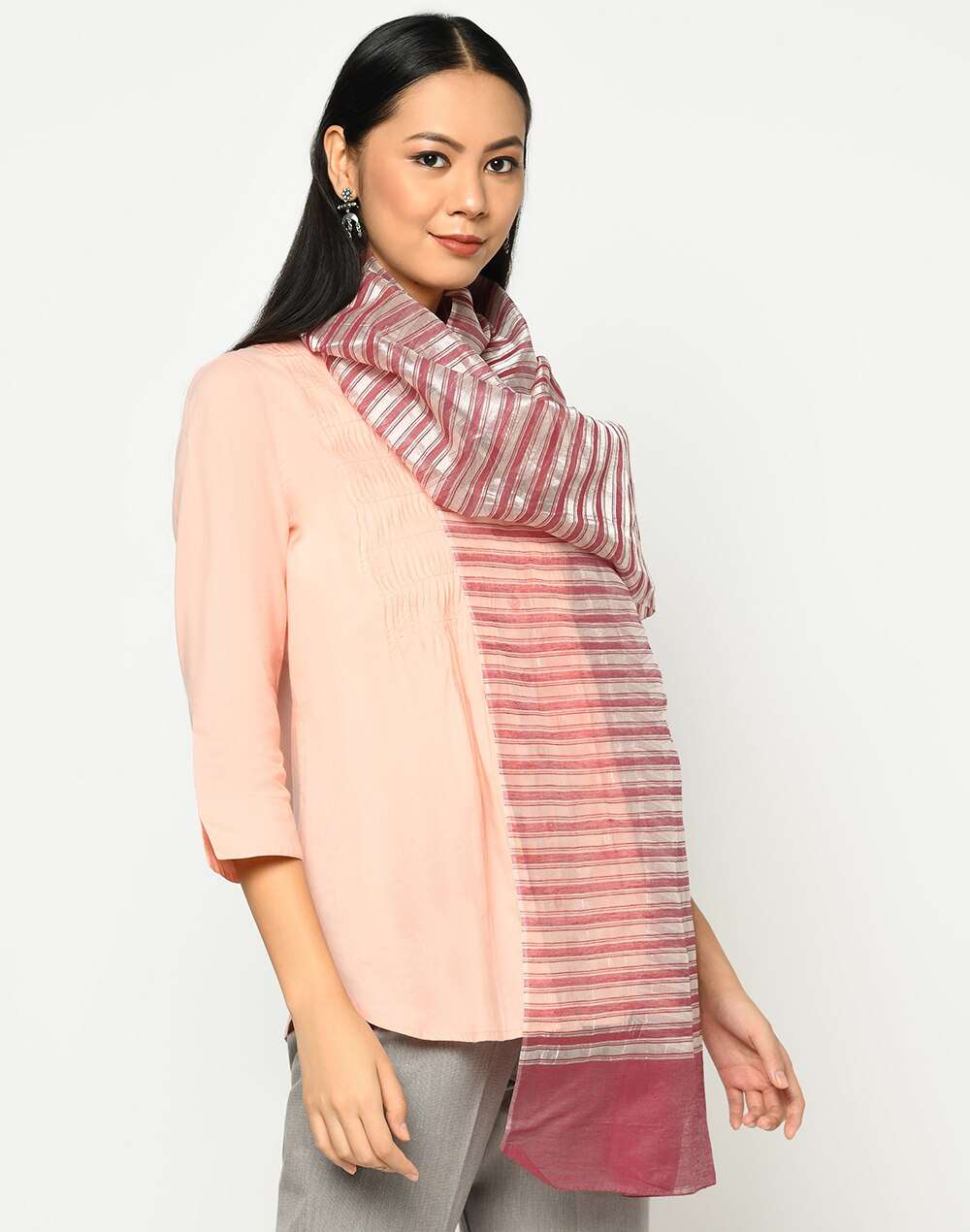 Cotton Silk Zari Striped Stole