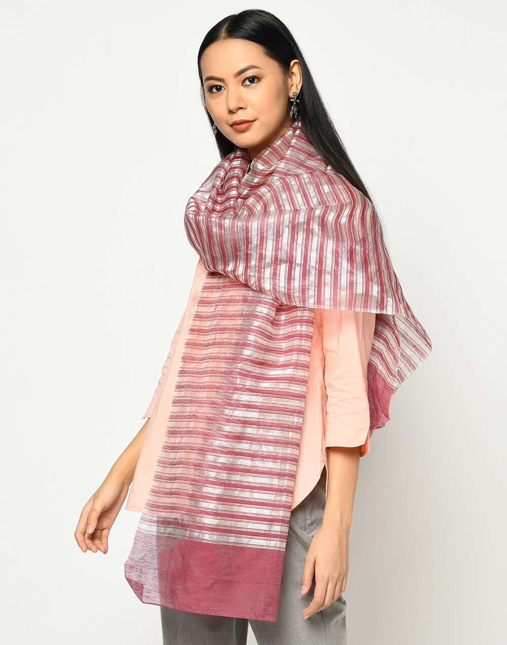 Cotton Silk Zari Striped Stole