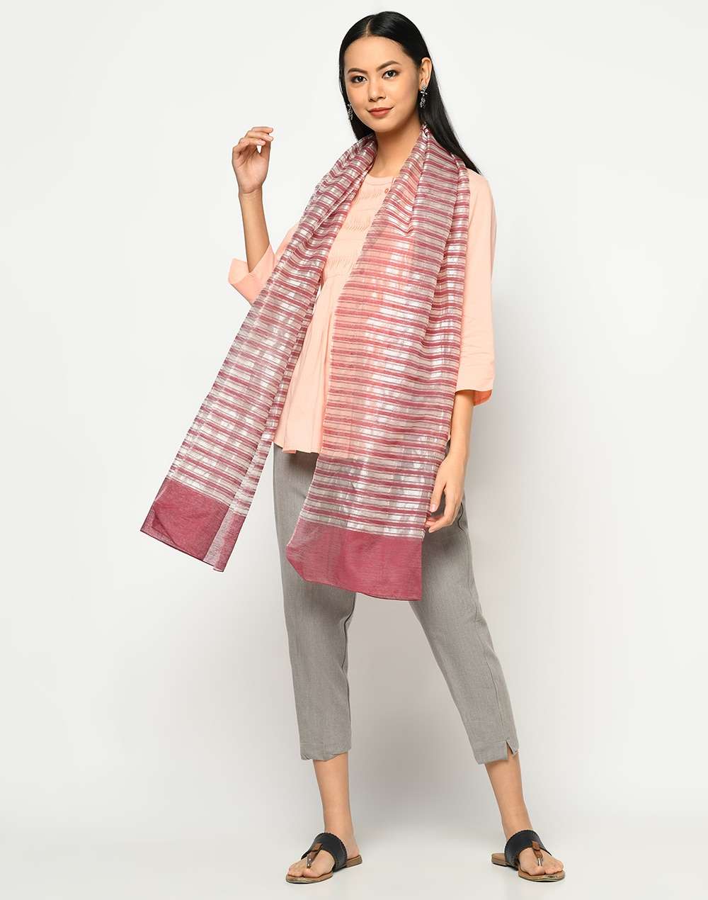 Cotton Silk Zari Striped Stole