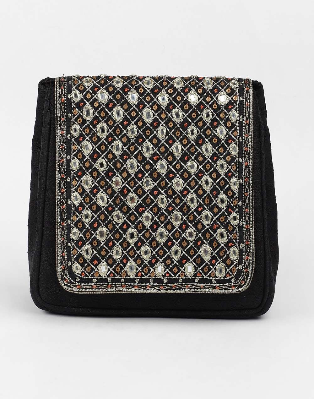 Silk Mirror Work Clutch Bag