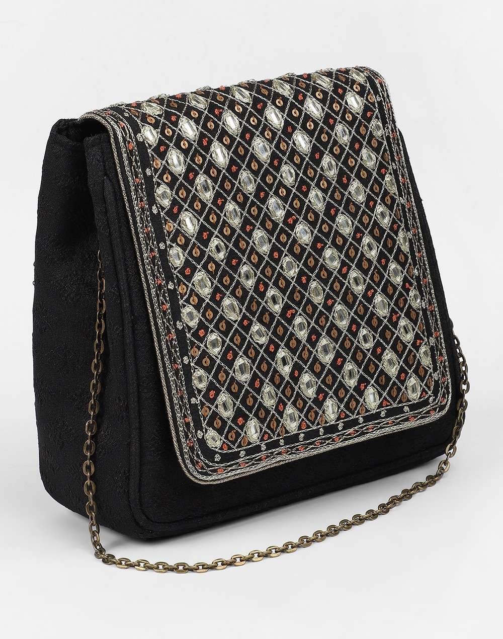 Silk Mirror Work Clutch Bag
