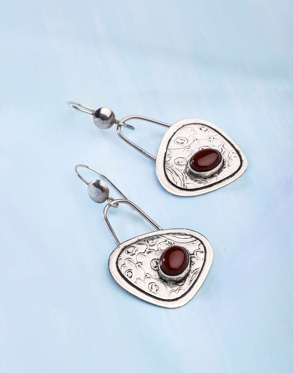 Silver Red Dangler Earrings