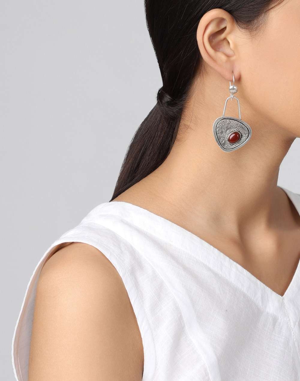 Silver Red Dangler Earrings