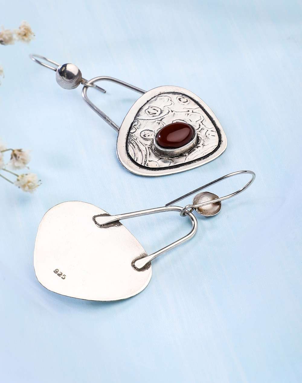 Silver Red Dangler Earrings