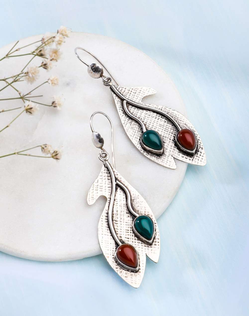 Silver Green Dangler Earrings