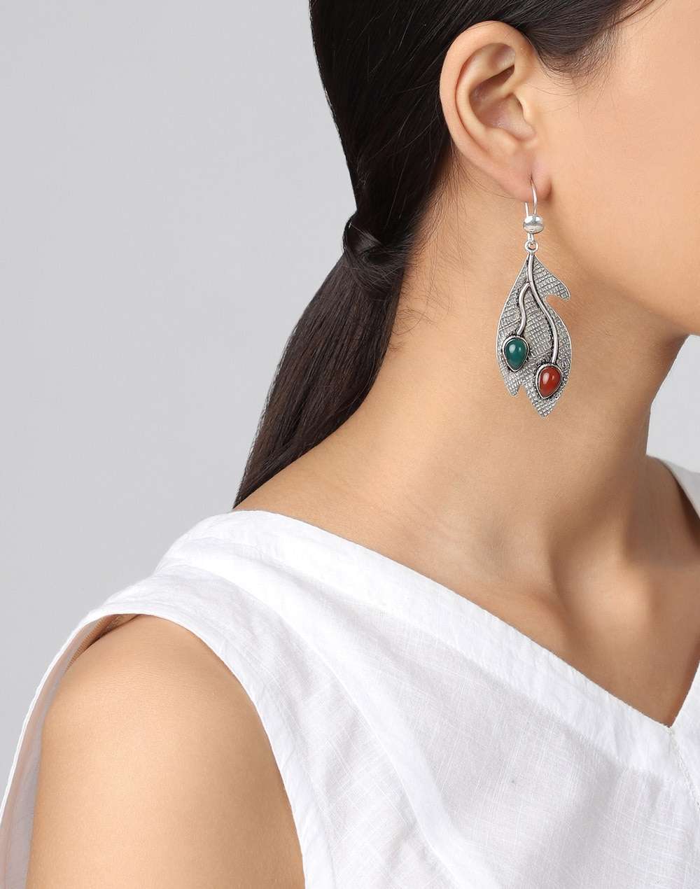 Silver Green Dangler Earrings