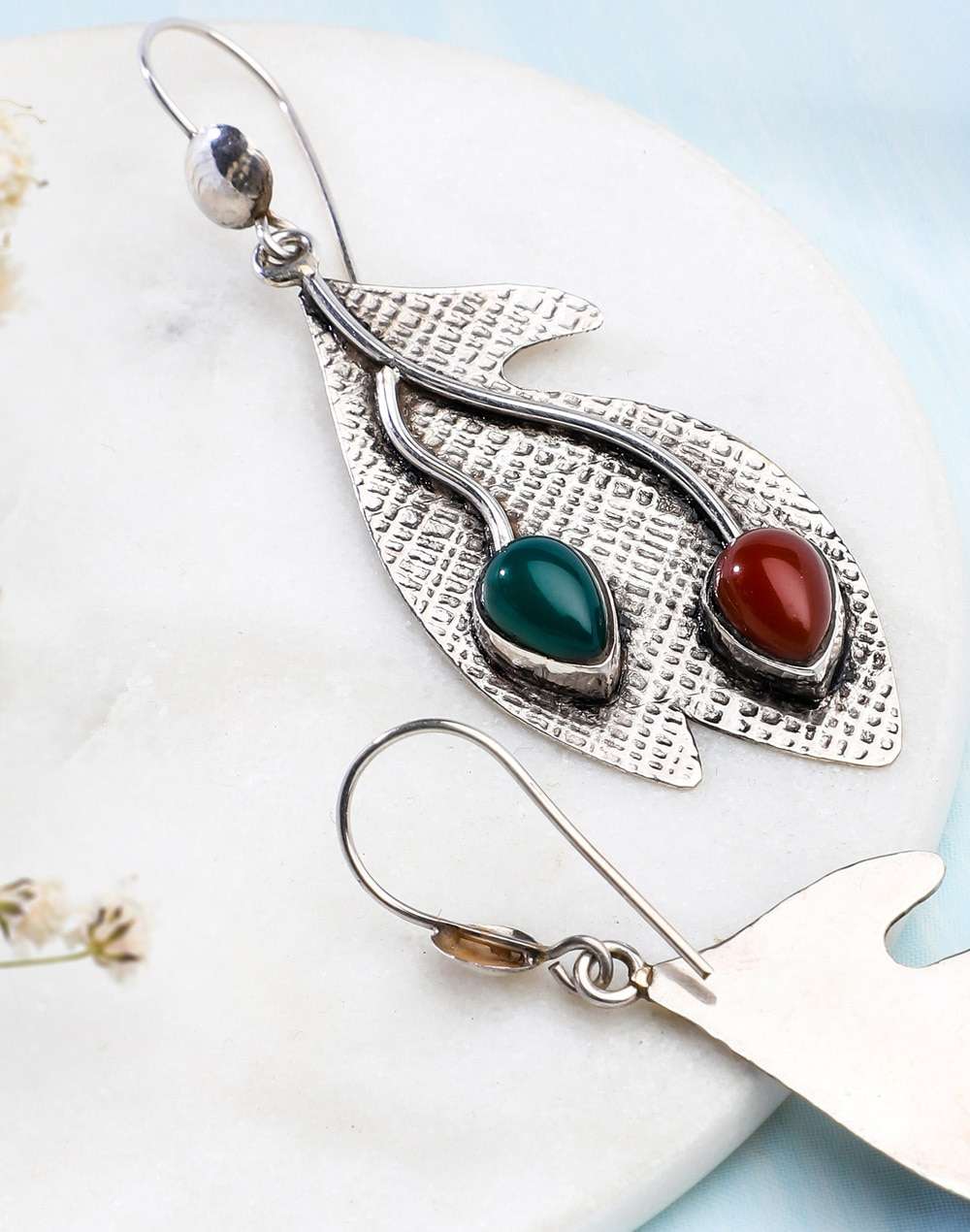 Silver Green Dangler Earrings
