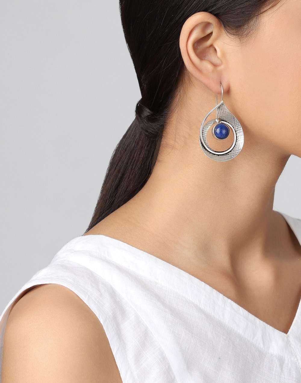 Silver Blue Dangler Earrings