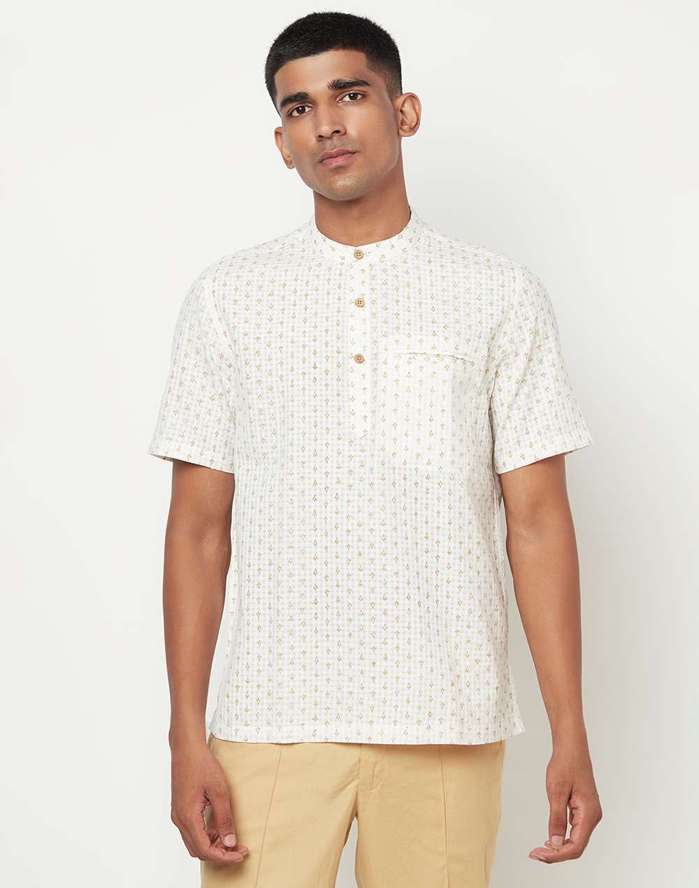 Cotton Block Printed Mid Placket Shirt