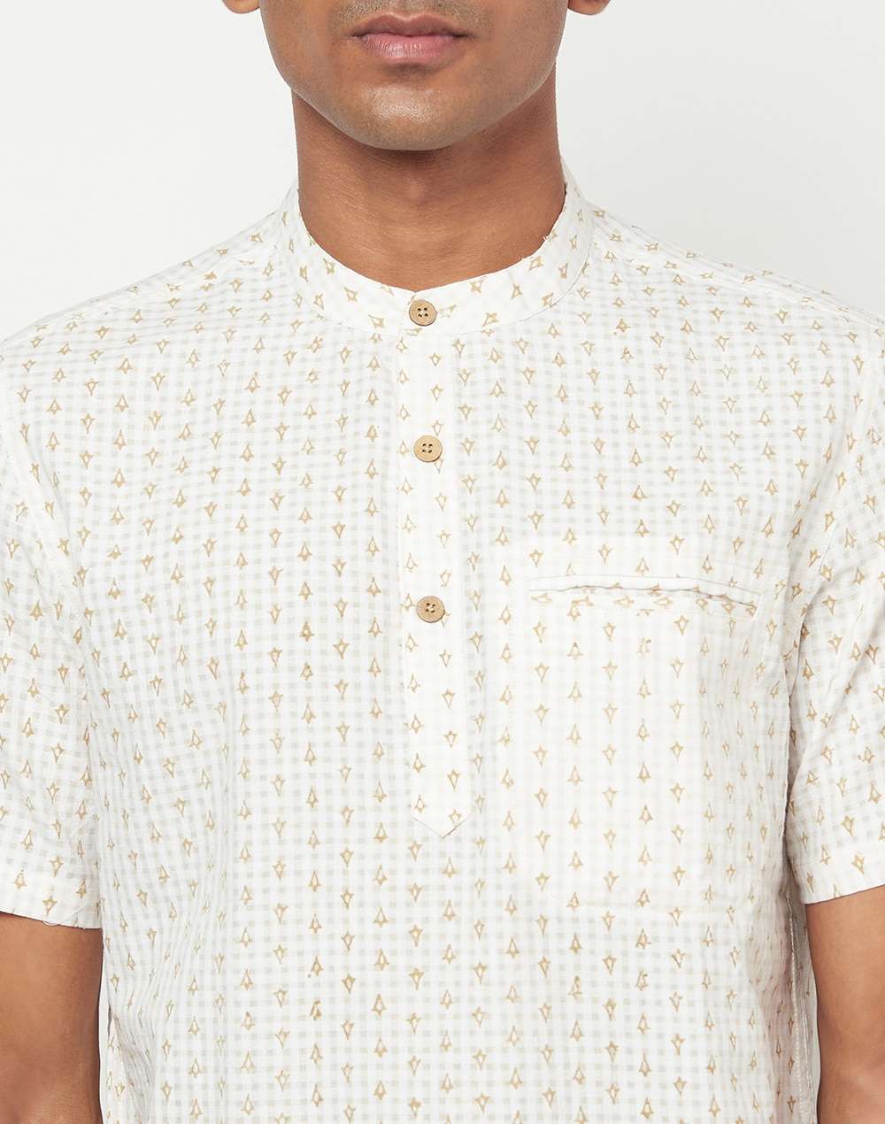 Cotton Block Printed Mid Placket Shirt