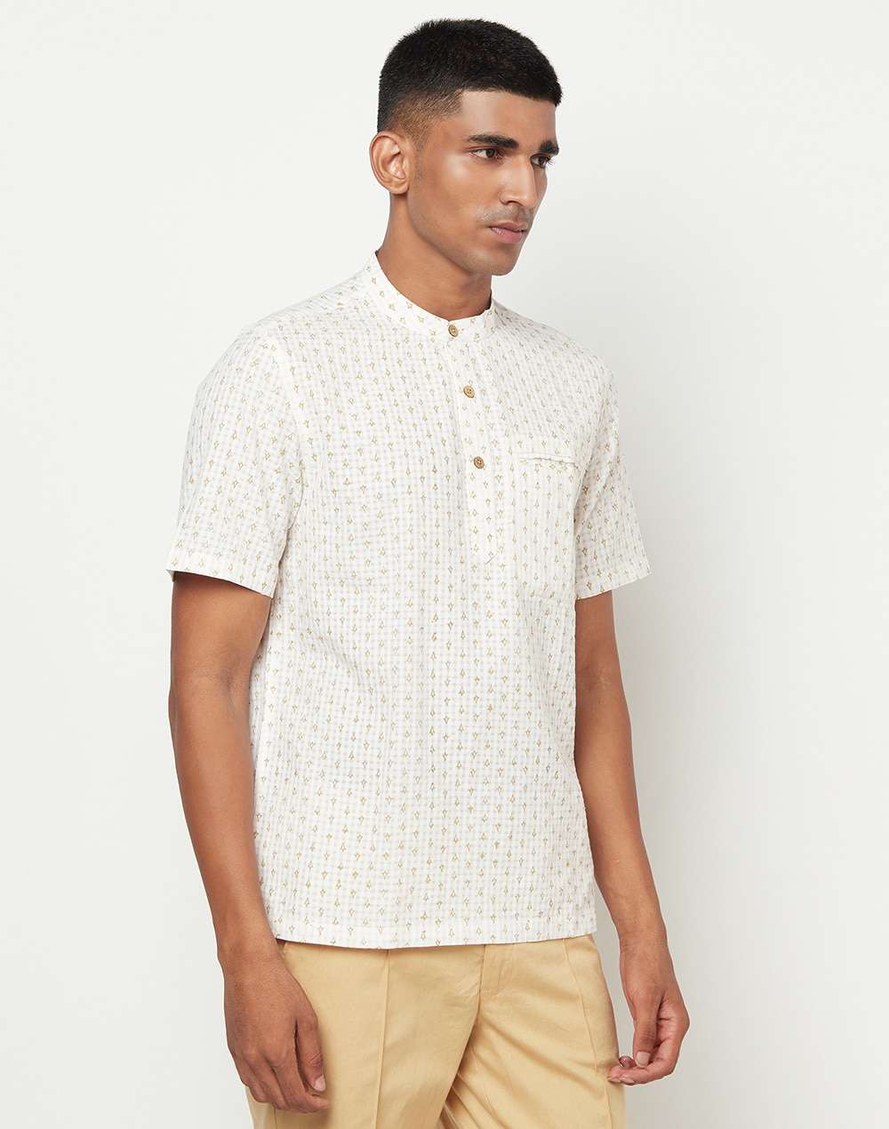 Cotton Block Printed Mid Placket Shirt