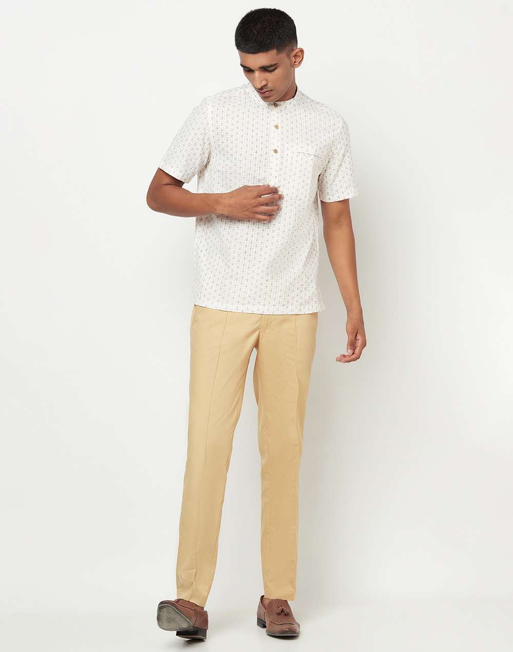 Cotton Block Printed Mid Placket Shirt
