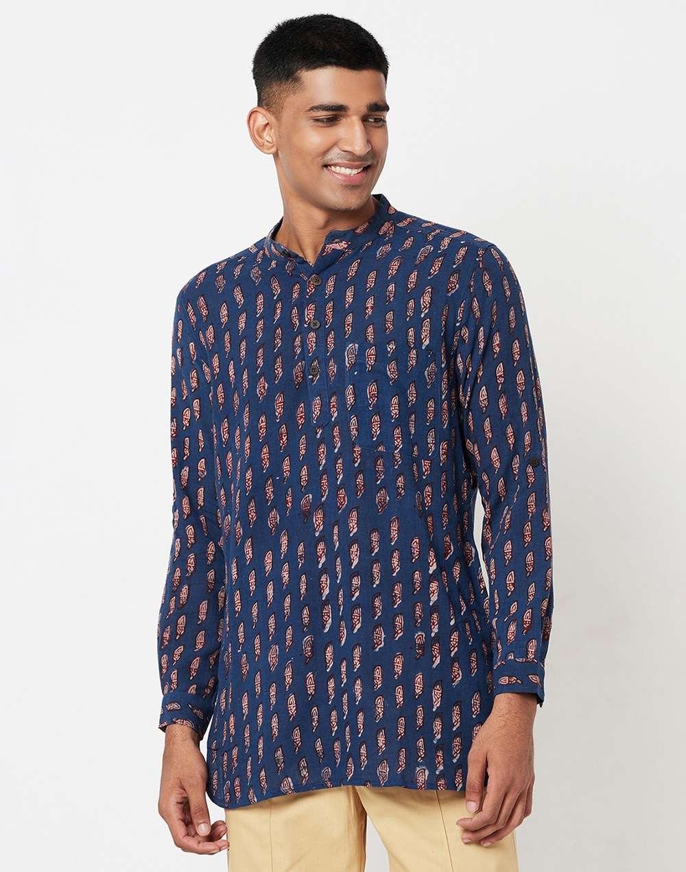 Cotton Printed Slim Fit Short Kurta With Cuff