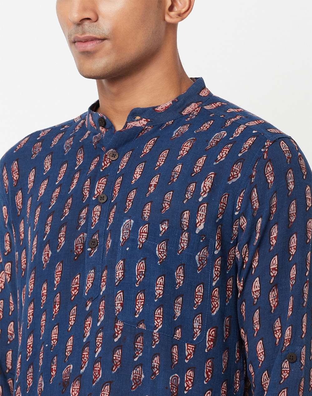 Cotton Printed Slim Fit Short Kurta With Cuff