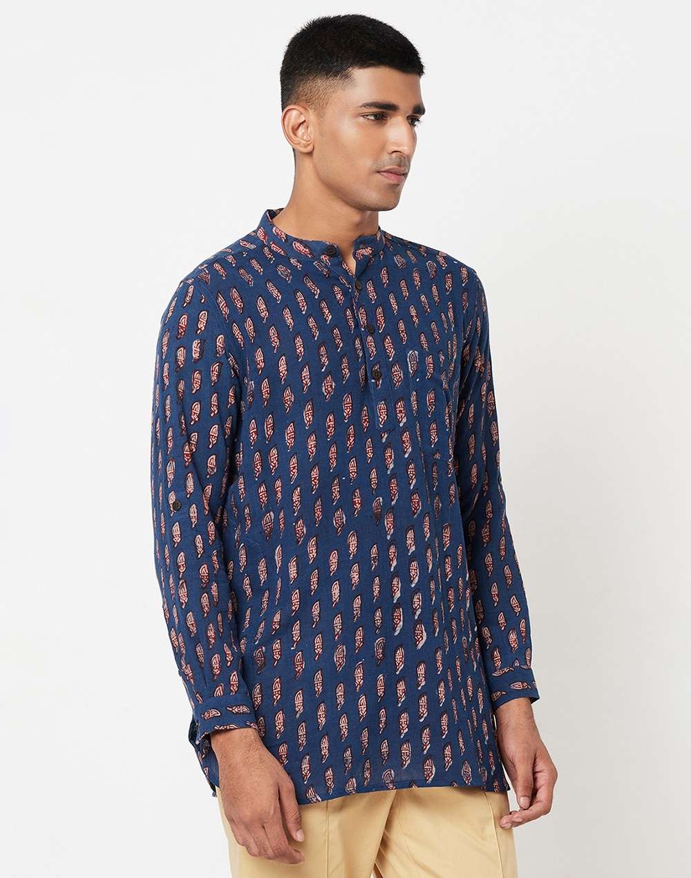 Cotton Printed Slim Fit Short Kurta With Cuff
