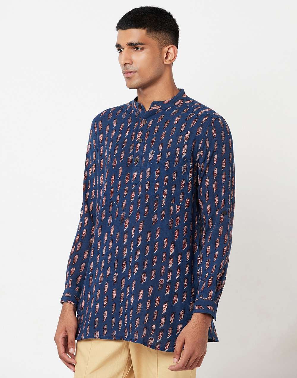 Cotton Printed Slim Fit Short Kurta With Cuff