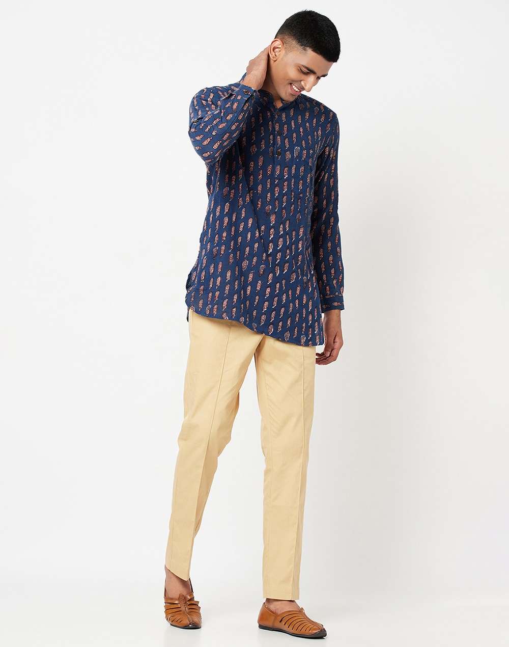 Cotton Printed Slim Fit Short Kurta With Cuff
