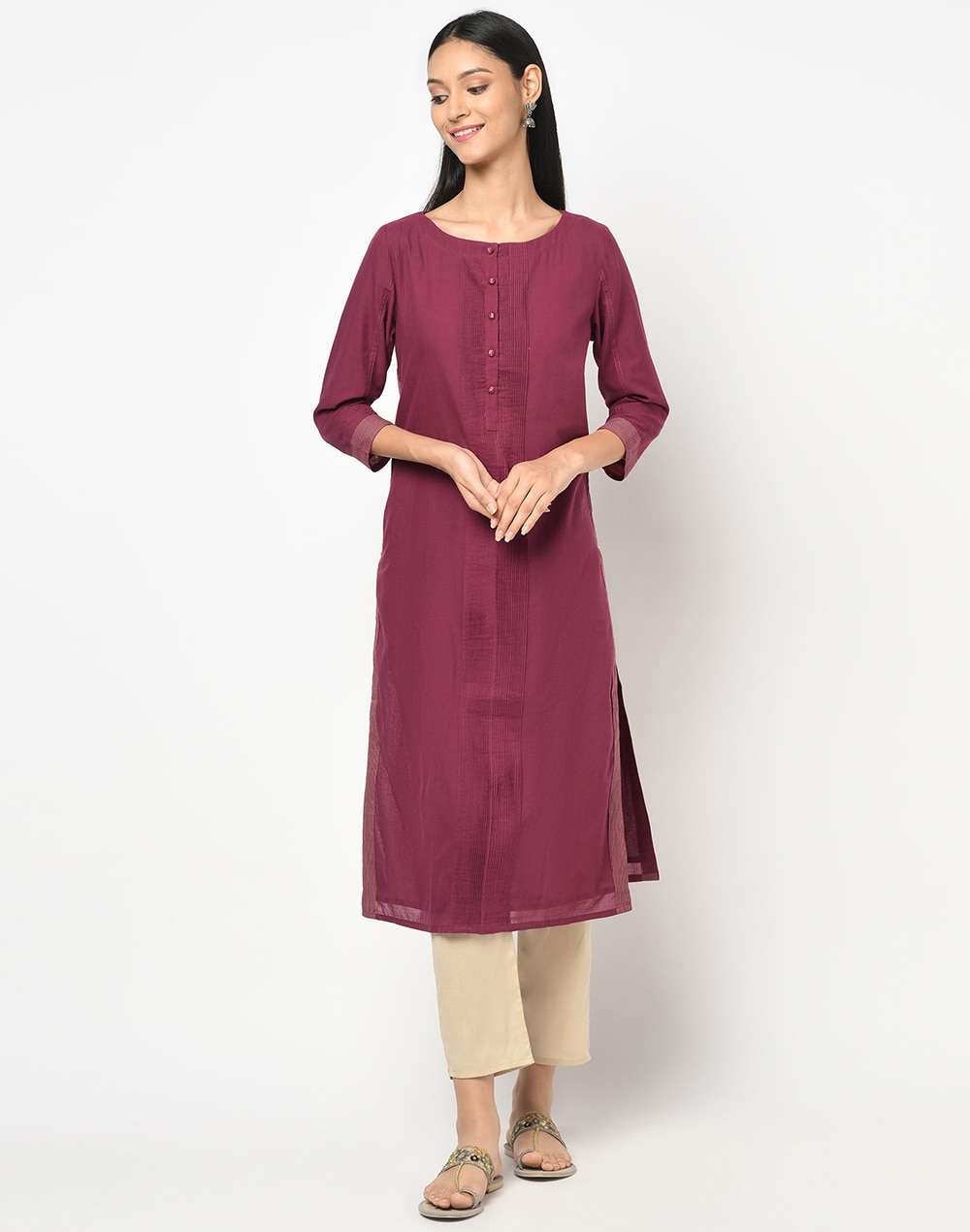 Cotton Pintuck Details Long Kurta