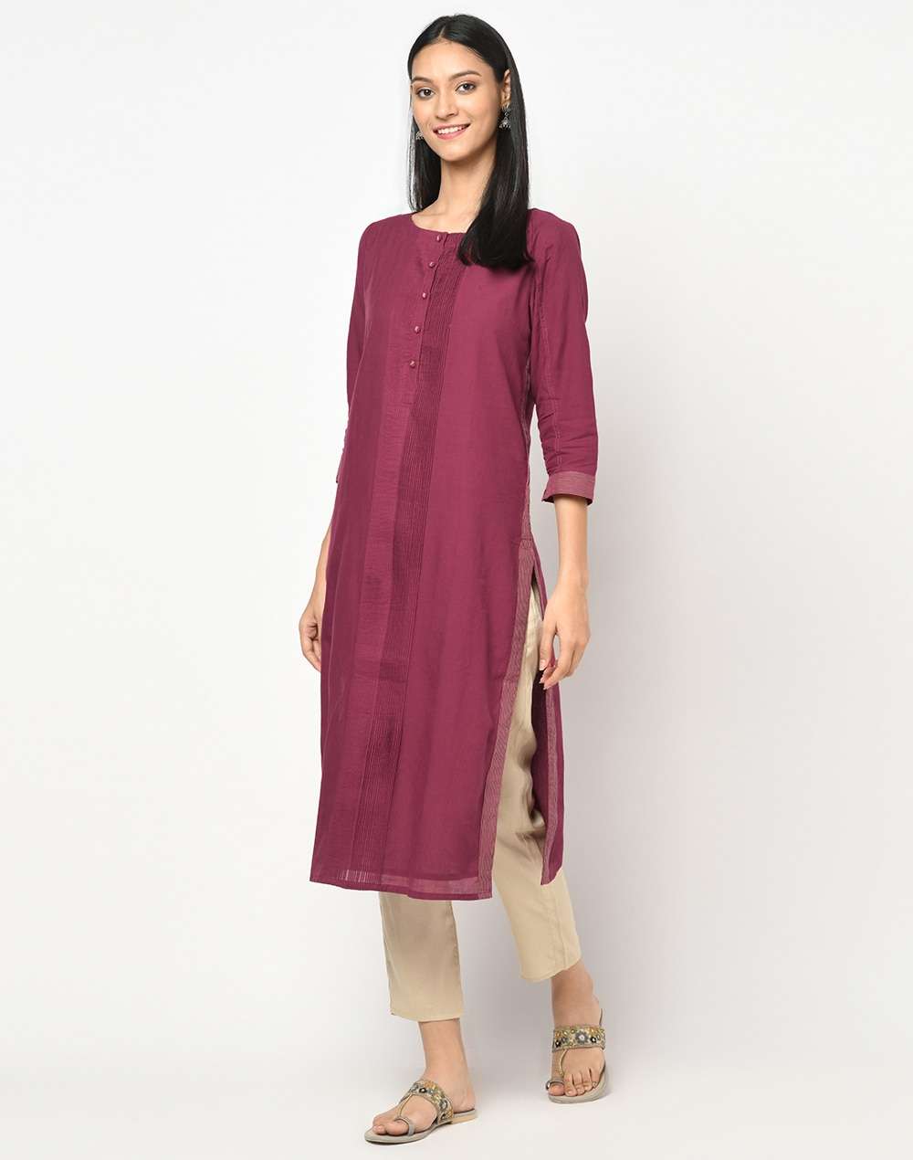 Cotton Pintuck Details Long Kurta