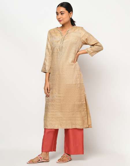 Buy Tussar Silk Gota Patti Long Kurta for Women Online at Fabindia