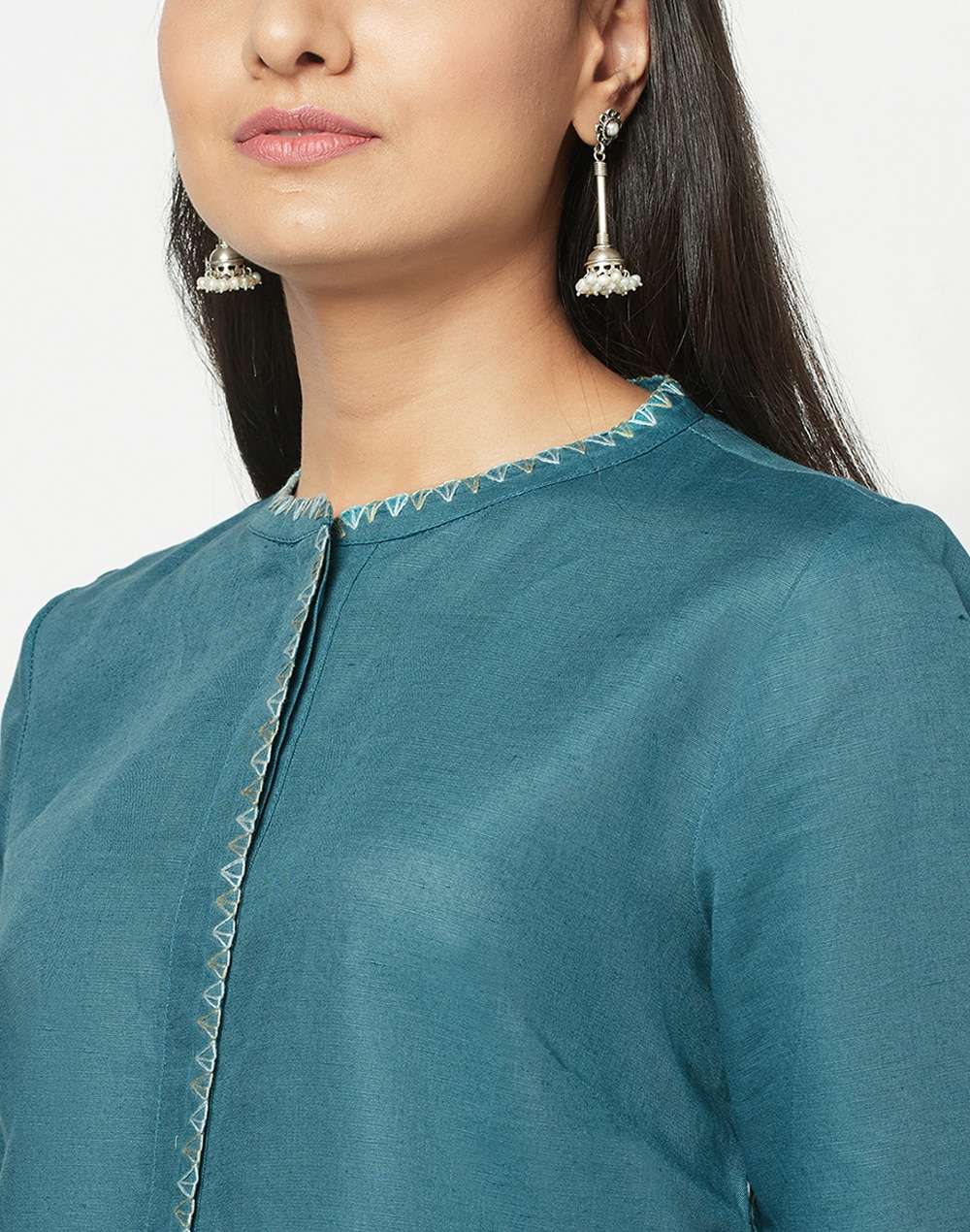 Linen Cotton Embroidered Long Kurta