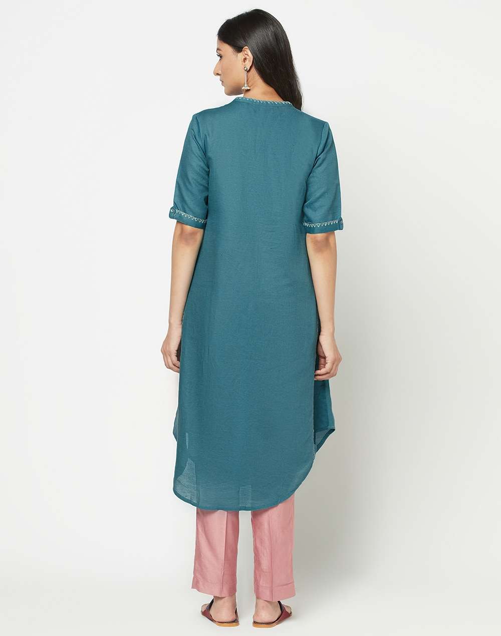 Linen Cotton Embroidered Long Kurta