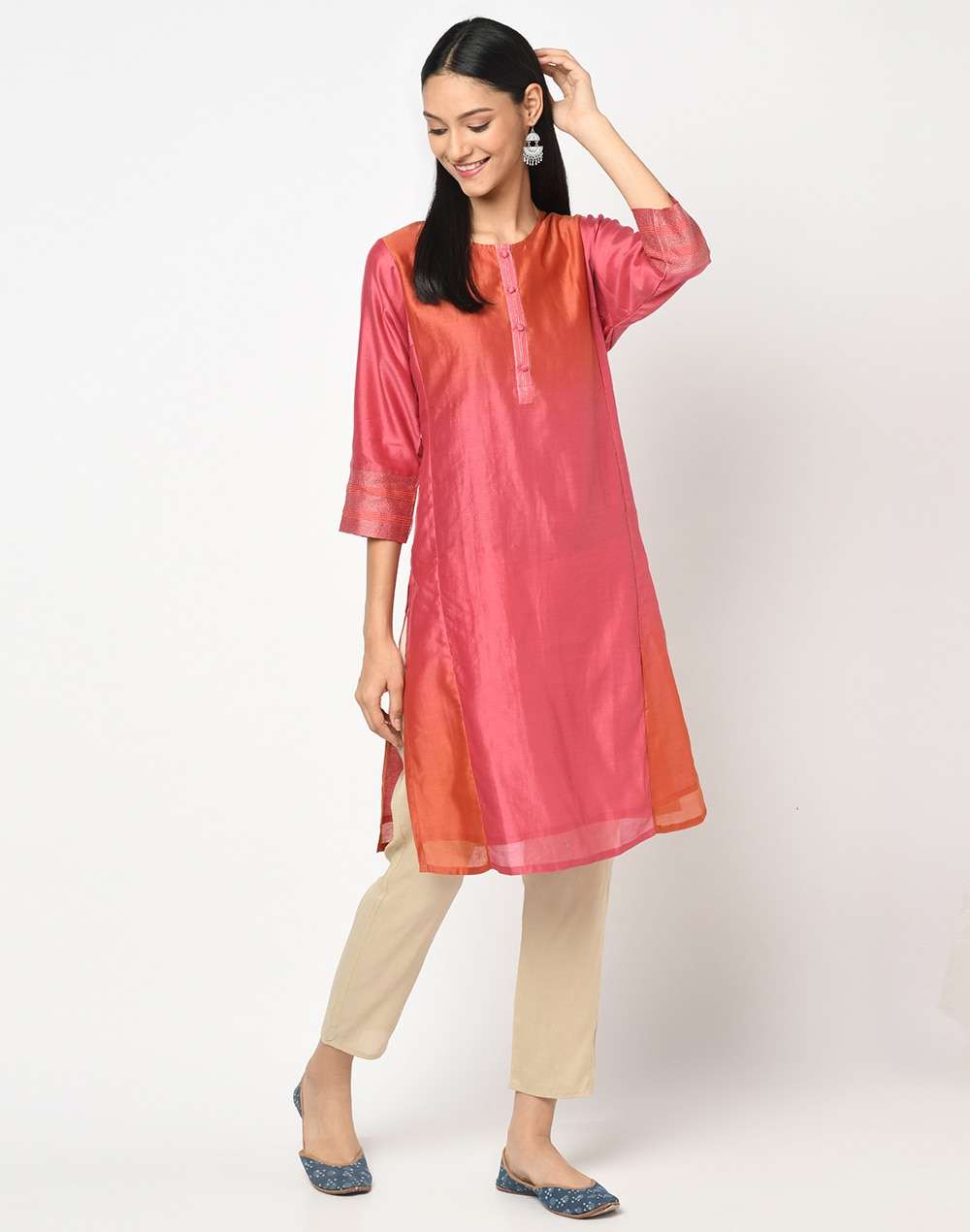 Cotton Silk Ombre Kalidar Long Kurta