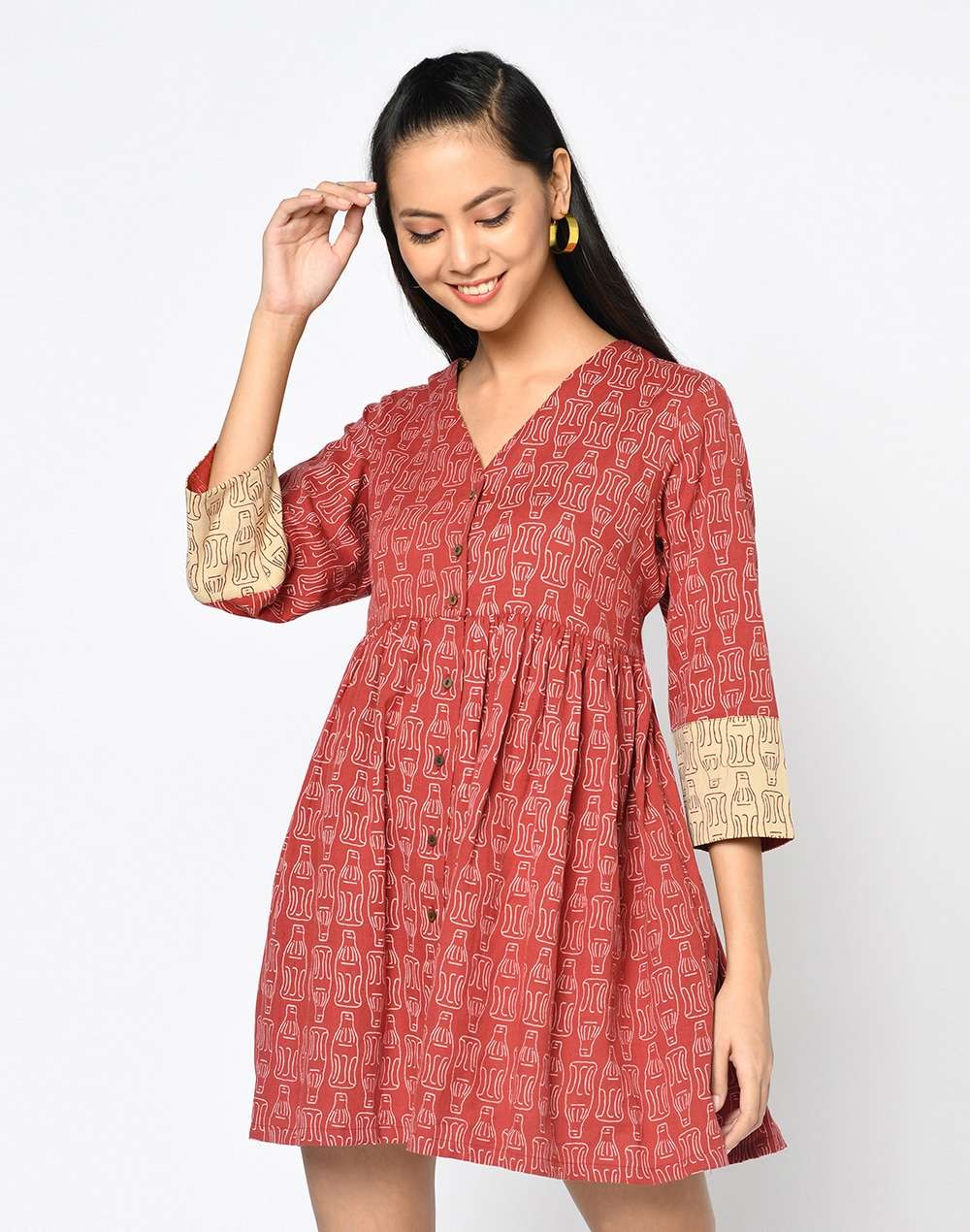 Cotton Linen Flax Printed Dress