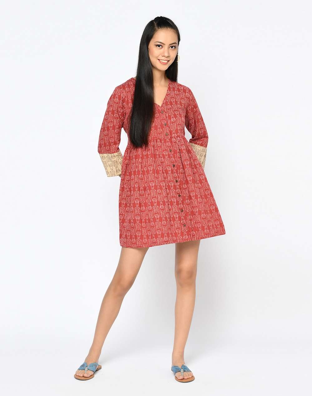 Cotton Linen Flax Printed Dress