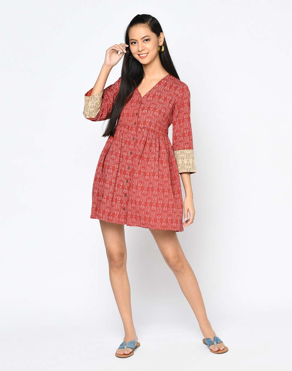 Cotton Linen Flax Printed Dress