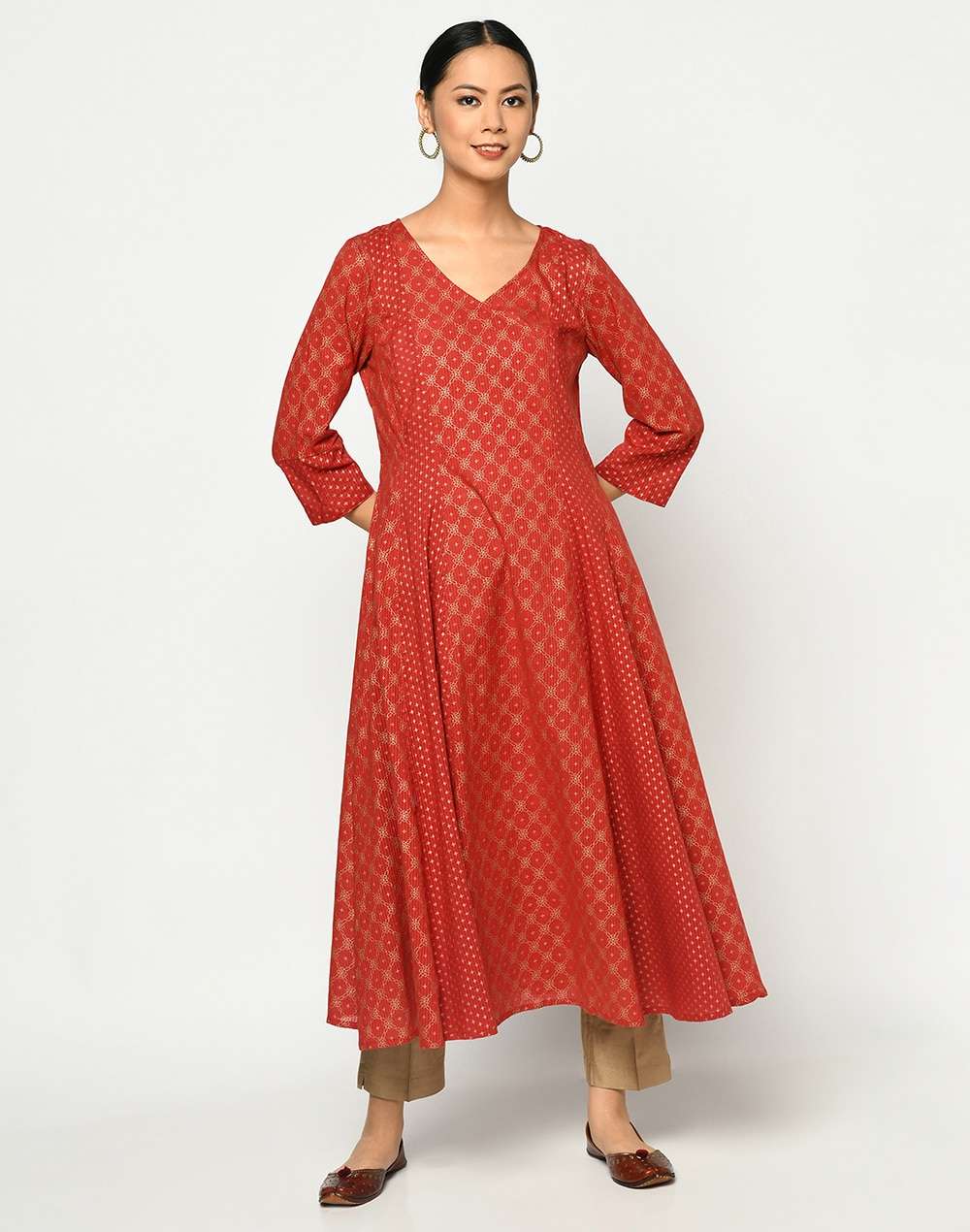 Cotton Printed Overlap Slim Fit Long Kurta