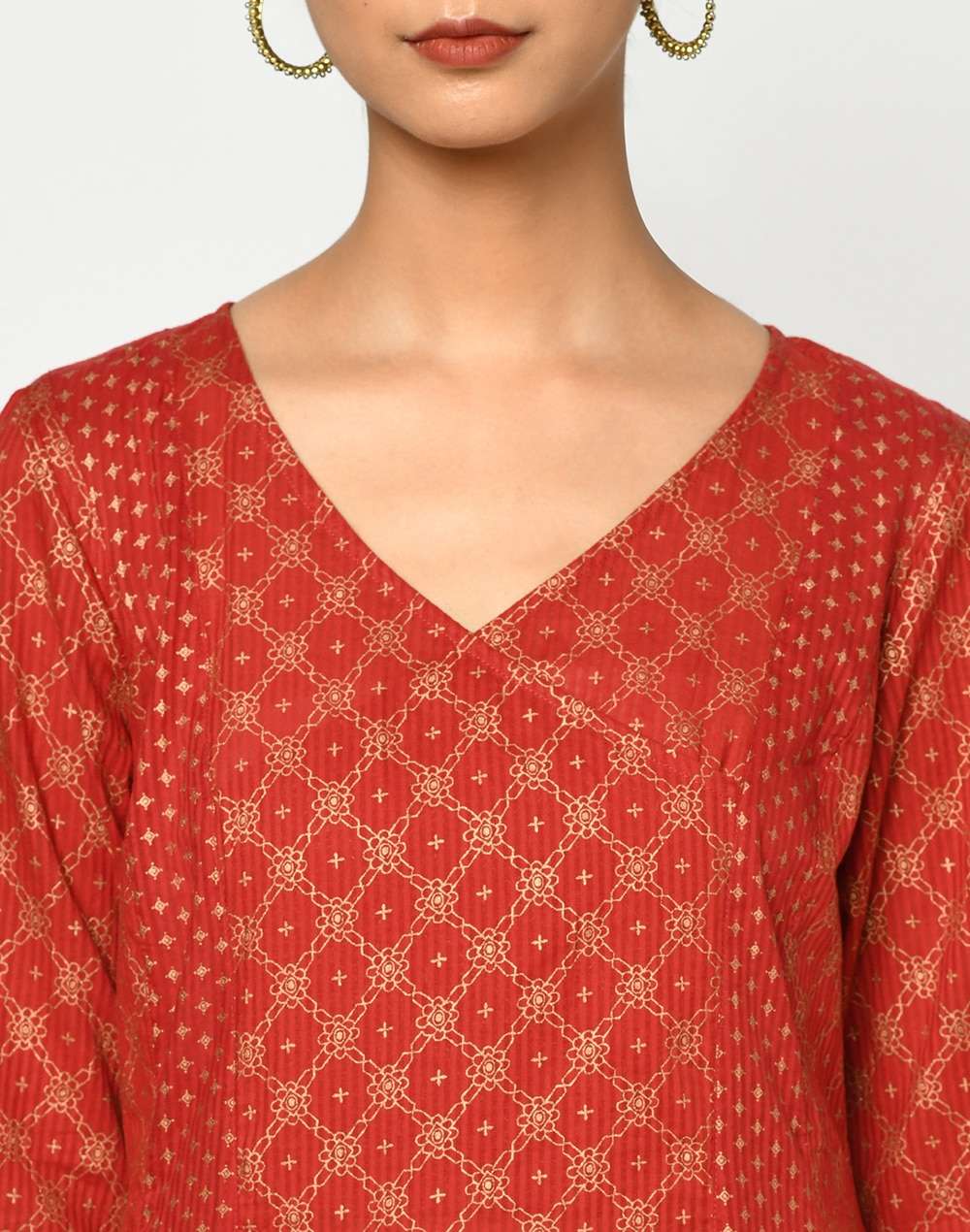 Cotton Printed Overlap Slim Fit Long Kurta