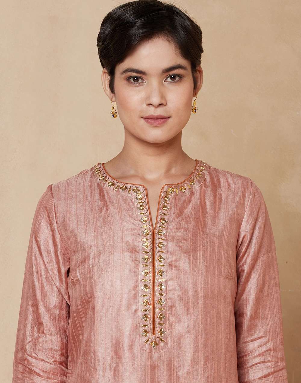 Silk Tussar Ghicha Embroidered Long Kurta