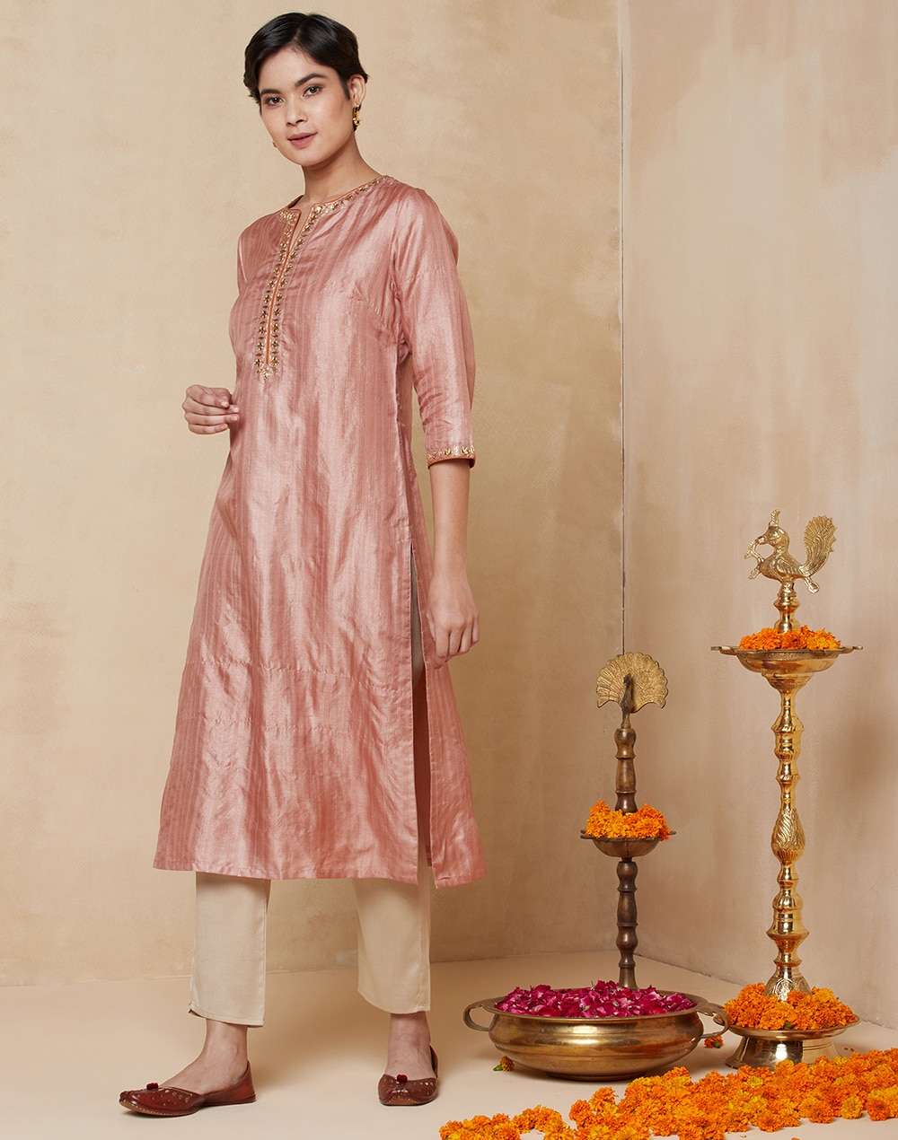 Silk Tussar Ghicha Embroidered Long Kurta