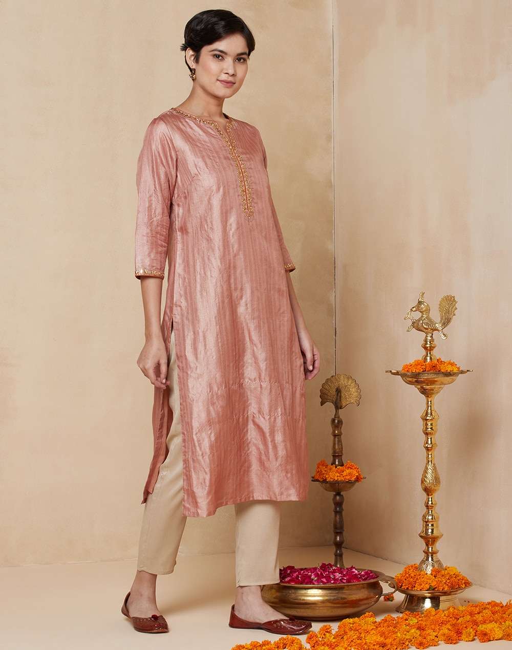 Silk Tussar Ghicha Embroidered Long Kurta